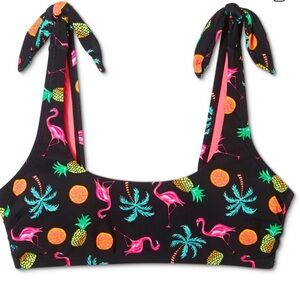 Xhilaration Black Tropical Print Bikini Top Size Large